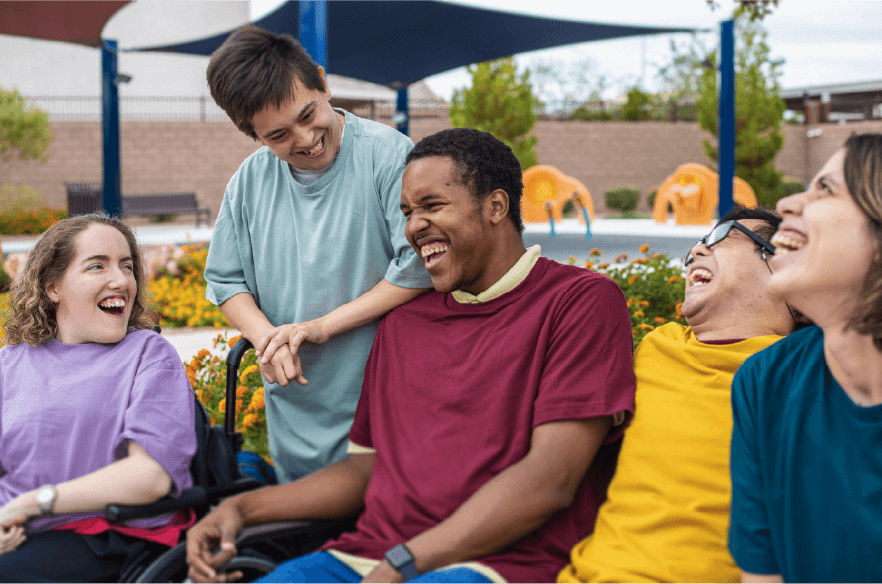 A group of people smiling